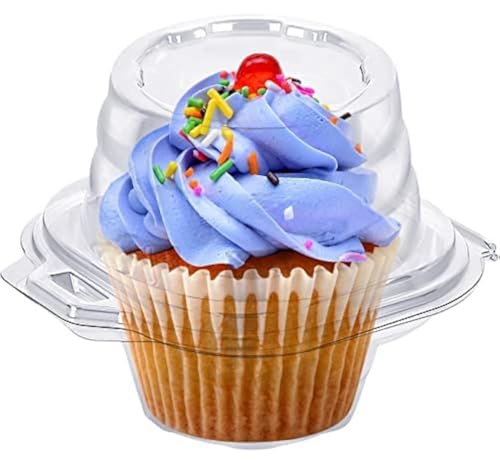 HIMETSUYA Cupcake Boxes Individual Cupcake Containers, 50 Packs Regular Single Cupcake Holder High Topping for Muffins, Thicker Stackable Plastic Cupcake Carrier for Party (50 pack)