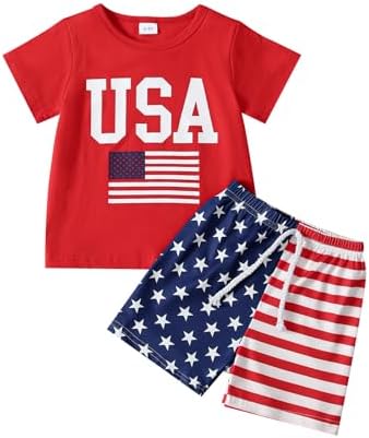 Toddler Boy 4th of July Outfit Short Sleeve T-shirt Top+American Flag Shorts Baby Boy Independence Day Clothes