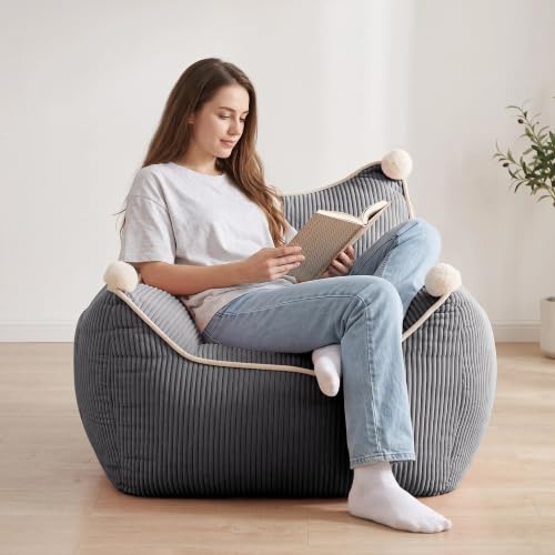 Korser Bean Bag Chair for Adults and Teens, Small Bean Bag Couch Cozy with Foam Filler, Corduroy Comfy Beanbag Chair with Back Support, Lounge Floor Sofa for Living Room, Reading, Bedroom, Grey - image 1
