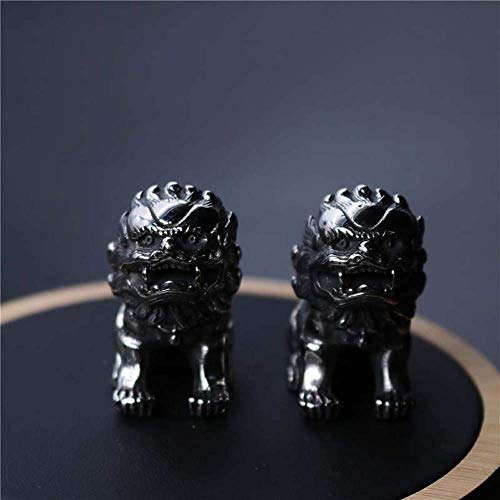 Lions de Pékin en acier au titane : une sculpture Feng Shui haut de gamme pour votre bureau