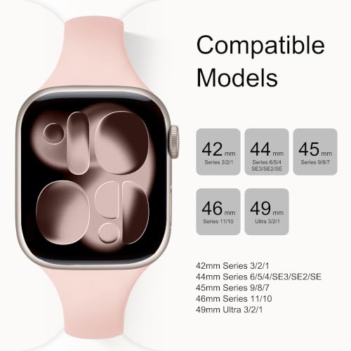 Image of Lerobo 6 Color Pack Bands Compatible with Slim Watch Bands for Apple Watch Women 42mm 44mm 45mm 46mm, Thin Narrow Sport Strap for iWatch Apple Watch Series 11 10 9 8 7 6 5 4 SE 3 2 1