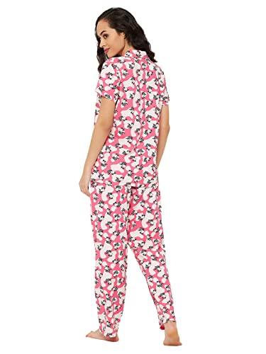 Image of Clovia Women's Cotton Pretty Florals Button Me Up Shirt & Pyjama