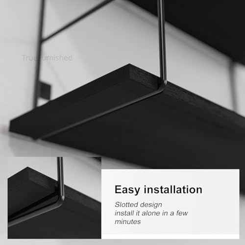 Image of DIY Floating Shelves for Living Room Bedroom Bathroom Kitchen Wall Shelf for Home Office Storage and Display Racks for Wall Home Office Night Stand Set of 5-Black
