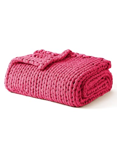 YnM Cooling Weighted Blanket 100% Cotton Handmade Chunky Knitted Blanket Weighted Lap Breathable Heavy Blankets Machine Washable Throw for Sleep or Home Decor (Rose Pink 35x40 Inch 5lbs)