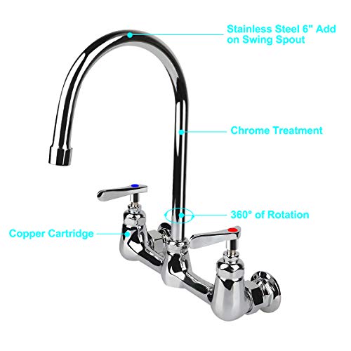 KWODE Wall Mount Faucet 8 Inch Center Commercial Kitchen Sink Faucet with 6