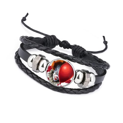 Metal Sticker Black Leather Bracelet, Horror Halloween Charm Bracelet