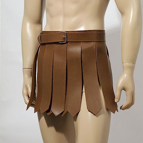 JEATHA Men's Medieval PU Leather Tassel Skirt Buckled Waist Belt Adjustable Waistband Wide Girdle Drape Costumes Accessory3