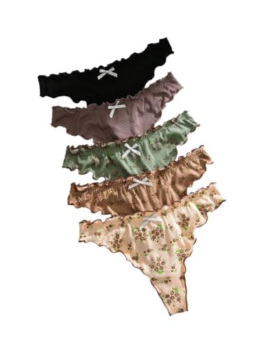 Image of GORGLITTER Women's 5pack Cute Panties Floral Print Low Rise Frilly Panties