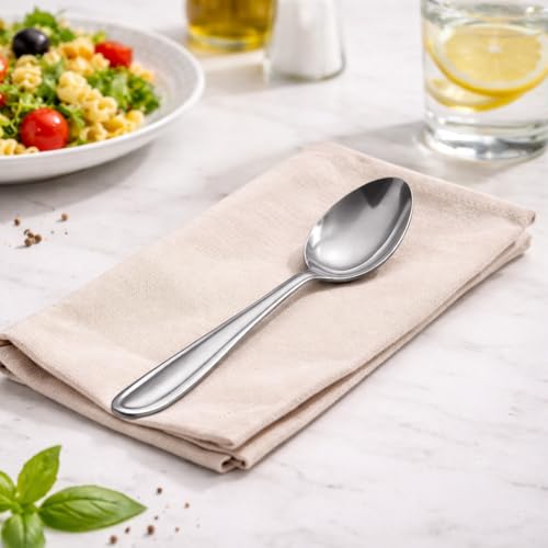 Image of Stainless Steel Table Spoons 16 cm | Mirror Finish | Rust-Resistant | Lightweight Daily Use Dinner Spoons | Dishwasher Safe | Cutlery Set for Home & Kitchen | Catering | Resturants (Set of 24 Spoons)
