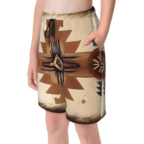 Native American Patterns Youth Beach Pants, Soft and Breathable, with Drawstring Waist, Suitable for Sports and Leisure.4