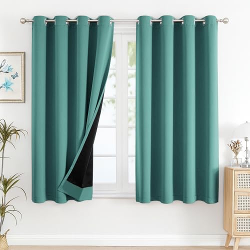Image of Cloth Fusion 100% Blackout Window Curtains 5 Feet Long Set of 2 with Blackout Lining, Double Layer Room Darkening Parda with Stainless Steel Grommets for Home Decor (5x4 Feet, Arctic Teal)