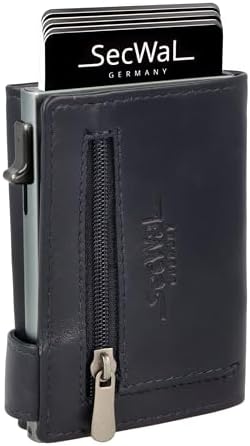 SecWal Kartenetui mit Münzfach Reißverschluss - Made in Germany - Echtleder Mini Geldbörse inkl. E-Book für Damen und Herren - RFID Schutz Portemonnaie Leder - Geldbeutel klein (9,