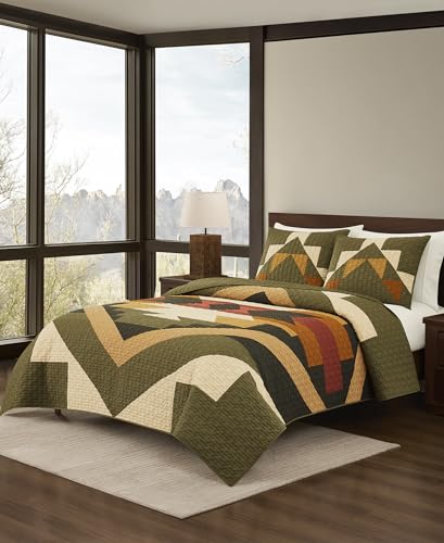 Pendleton Tumalo King Quilt Set 100% Cotton Bedding Set 3-Piece Green