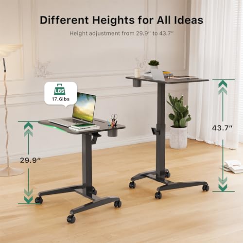 Image of Gibbon Mounts 27 inch Mobile Rolling Standing Desk with Lockable Wheels, Black