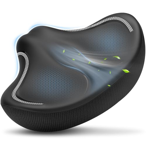 GINEOO Noseless Oversized Bike Seat Cushion Comfortable Bicycle Seat for Men & Women Extra Wide Soft Bike Saddle Compatible with Peloton Ebike Exercise Cruiser Road Bikes & Stationary Bikes