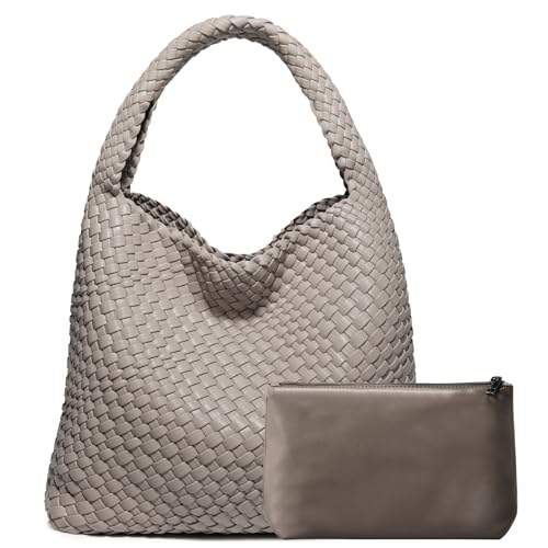 Image of Woven Bag Purses and Handbags Woven Vegan Leather Tote Shoulder Top-Handle Bag With Purses for Women
