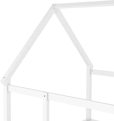 Miniatura 27 de Bellemave Cama Montessori de madera con valla y techo para niños, marco de cama individual para niños, niñas (individual, blanco)