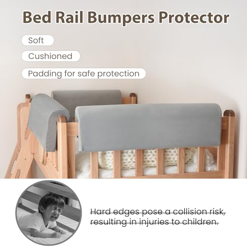 Image of Toddlers' Bed Rail Bumpers Protector, Children's Bed Guardrail Padding, Soft Cushioned Barrier, Increased Height, Easy to Install, Washable Cover, Fits Floor, Bunk & Loft, 2.3 Ft, Gray, 1Pack