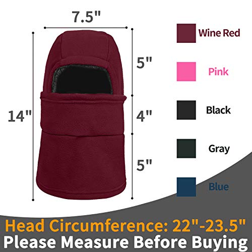 Achiou Ski Mask for Women Men, Sherpa Hood Ski Mask, Winter Balaclava Windproof Hooded Scarf Cold Weather Hat Neck Warmer Wine Red