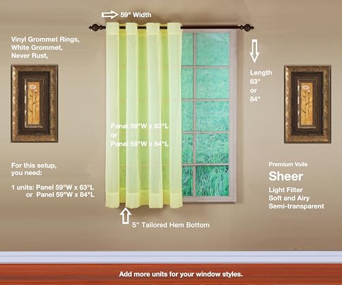 Image of Today's Curtain, Emelia Grommet Sheer Panel 63 inch Yellow, 59 inch W x 63 inch L