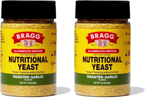 Image of Bragg Nutritional Yeast Roasted Garlic Seasoning - 3 oz - Dairy-Free Parmesan Cheese Substitute - Perfect for Salads, Pastas, Popcorn, and More (Pack of 2)