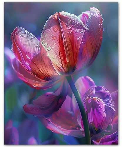 Violet Tulip Glow – Décoration murale sans cadre – 20,3 x 25,4 cm – Poster de tulipe violet pour chambre à coucher, bureau, salon, couloir ou galerie...