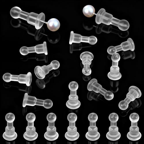 100 PCS Impenetrable Big-Long Soft Earring Backs, Comfort Earring Backs Replacements, TPE Medical Grade Material, Earring Back for Stud Fit with All Types of Earrings(Pillar Ball)