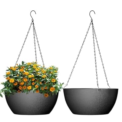 WSMKSZ 10/13inch Large Hanging Planters for Outdoor Indoor Plants with Drainage Holes and Chain, 2 Pack Round Hanging Flower Pots for Garden Home Porch Decor