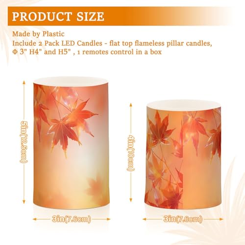 Image of Thanksgiving Decorations Lights Flameless Candles Thanksgiving Autumn Leaves Golden Maple Leaves Pillar Candles Set of 2 Battery Operated Remote Control Warm Lights