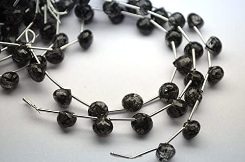 Quartz noir rutilé perles oignons facettées briolette 7-8mm naturel