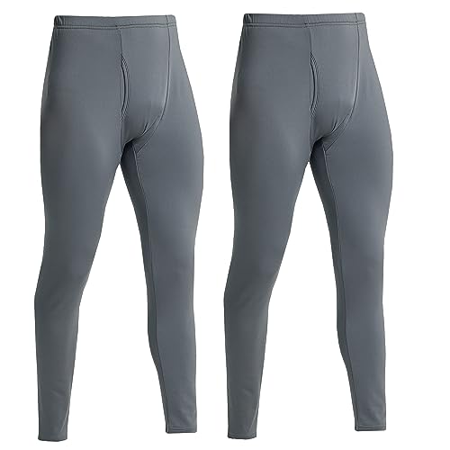 YUSHOW 2 Pack Long Johns for Men Thermal Underwear Bottoms Fleece Lined Base Layer Ultra Soft Thermals Pants Quick Dry Compression Leggings for Cold Weather Grey