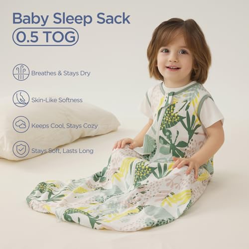 Image of Duomiaomiao 3-Pack Baby Sleep Bag, 100% Organic Cotton Lightweight Wearable Blanket, Breathable Comfy Toddler Sleeping Sack (0.5tog Green Leaves, Medium)