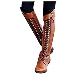 Lace up Over-The-Knee High Riding Boots for Women Flat Faux Leather Winter Shoes Military Combat...