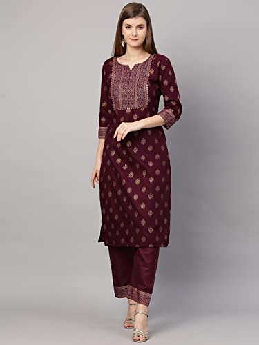 Image of GoSriKi Women's Cotton Blend Printed Straight Kurta with Pant & Dupatta
