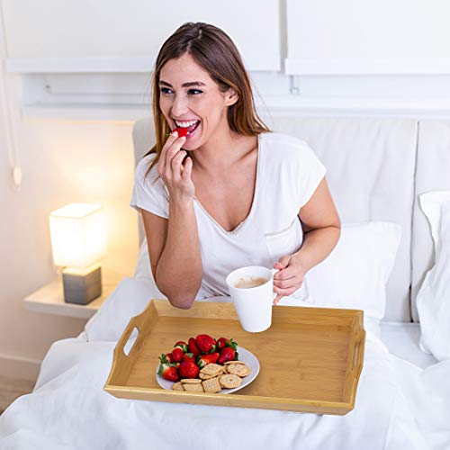 Artmeer Wooden Large Serving Trays Handles Breakfast Salad Platters Bamboo Decorative Trays Coffee Tea Tray Food Tray Butler Serving Tray for Kitchen Party Dinner Snack