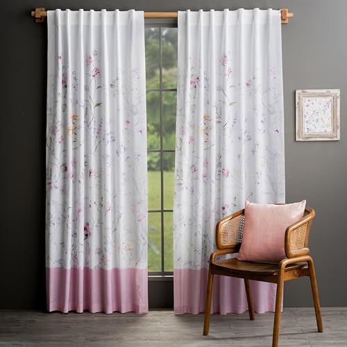 Image of Maison d' Hermine Curtains for Living Room 100% Cotton 50 inchx108 inch (Pack of 2) | 108 inches long Light Filtering Curtains for Windows Bedroom with Rod and Loop Pockets - Summer Floral - Pink