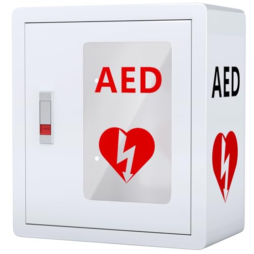NLShan Wall Mounted AED Defibrillator Cabinet, Metal Steel Plate Storage Cabinet with Snap Lock, Fit All Brands of AED, 14.2 x 7.9 x 15.8 Inch