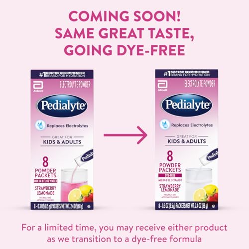 Image of Pedialyte Electrolyte Powder, Hydration Drink for Kids & Adults, Strawberry Lemonade, 8 Powder Packets