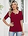 Rapbin Cute Summer Tops for Women 2026 Wine Red Shirt Womens Blouses Dressy Casual Short Sleeve Sweater Fashion Asymmetrical Neck Work Shirt L