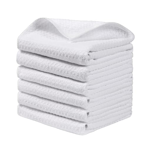 Image of JOYMOOP Large Microfiber Waffle Weave Cleaning Cloth,Highly Absorbent Kitchen Towels,Quick Drying Lint Free Dish Towels for Kitchen,6 Pack,White,15.7x15.7 inch