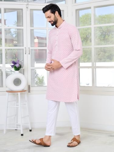 Image of See Designs Men's Full Sleeve Mandarin Collar Embroidered Thread Work Sequinned Rayon Straight Long Kurta - Festive Collection