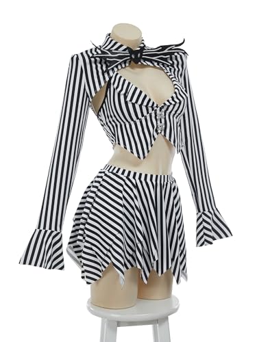 MEOWCOS Goth Bikini Swimsuit Gothic Black White Striped Personalized Bathing Suit Dark Style Goth Swimsuit2