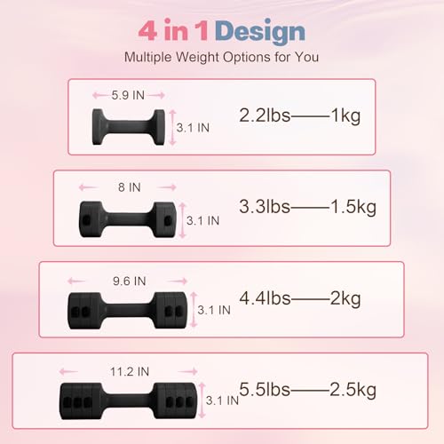 Image of kisnbld Adjustable Dumbbell Set of 2, 4 in 1 Free Weights Dumbbells Set for Women with Fast Adjustment, Each 2lb 3lb 4lb 5lb Hand Weights Set for Home Gym & Outdoor Exercise Training