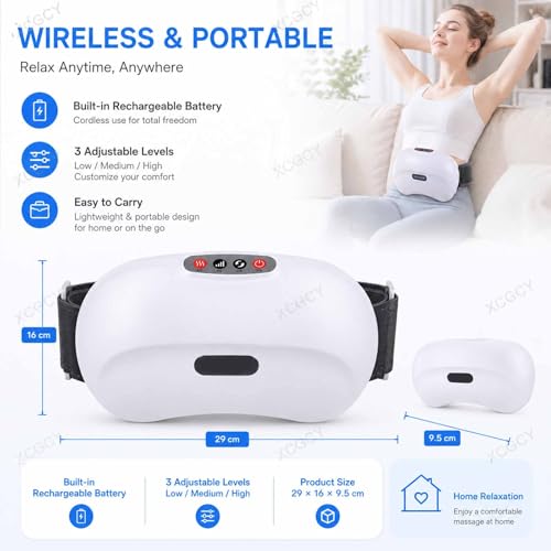 Instrumento masajeador abdominal, masajeador automático para abdomen, calor a 45 °C, amasado dual con discos, 12 cabezales magnéticos, 3 niveles de velocidad y temperatura, diseño curvo para abdomen, espalda, cuello y piernas miniatura 6