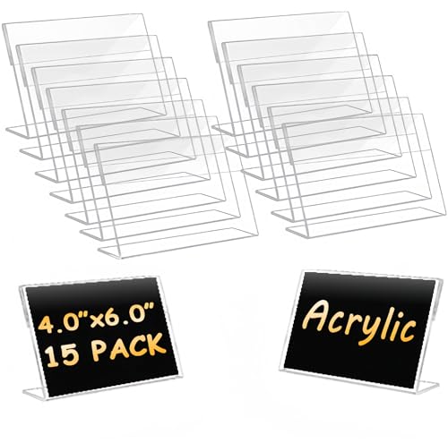 XSMYXSY 15 Pack Acrylic Photo Frames 4x 6 Inches Clear Picture Frames Plastic Collage Frames Flyer Display Vertical Slanted Back Stand Up Sign Holder for Office Desktop Photo Picture Menu Document