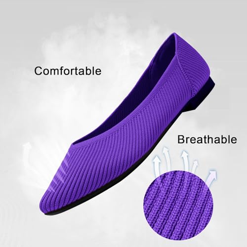 Image of TINGRISE Women's Flats Shoes Pointed Toe Knit Ballet Comfortable Dressy Slip On Flat