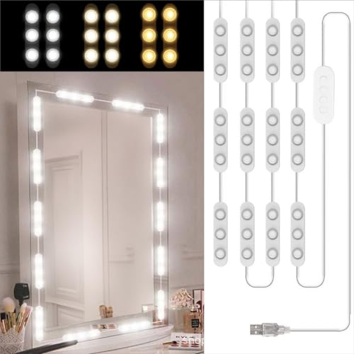 Litinliv 5M Luci LED da Specchio Dimmerabile 3 Colori, 60 LED Kit Illuminato per Make Up, Applica a Specchio Cosmetico e Bagno