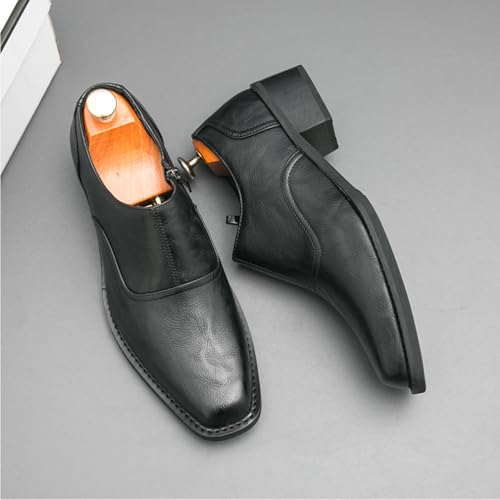 Men's Leather Chunky Heel Dress Loafers with Side Zipper Fashion High Heel Slip On Oxford Shoes Casual Business Office Wedding Formal Shoes3