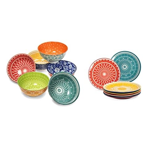 Annovero Dessert Bowls, Dessert Plates | Kitchen Dishes | Microwave Oven Safe | Colorful Porcelain Dinnerware Cover