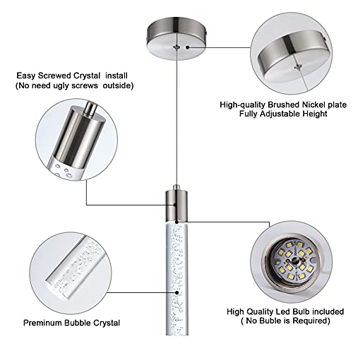 Image of 3 Pack Mini Pendant Light,Satin Nickel Kitchen Lighting with Led Bulb